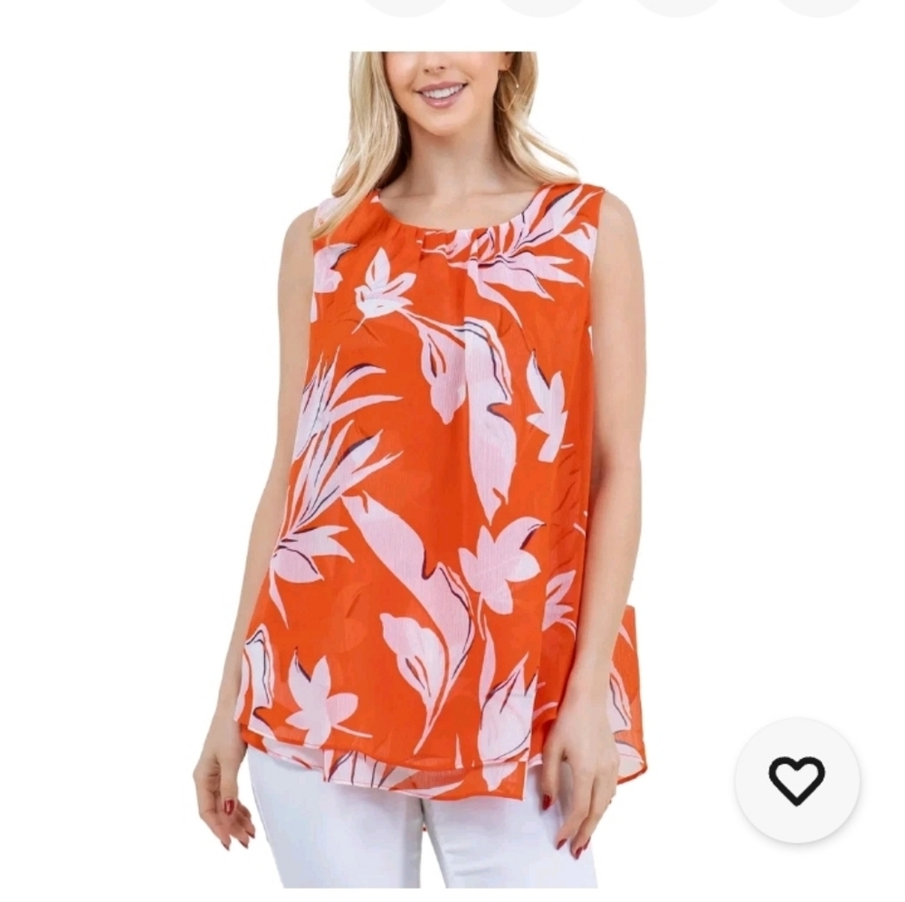 Cristina B Floral Sleeveless Orange Top NWT